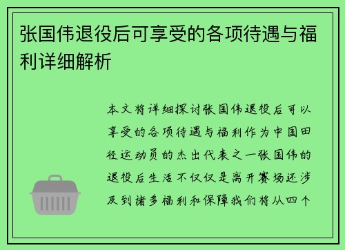 张国伟退役后可享受的各项待遇与福利详细解析
