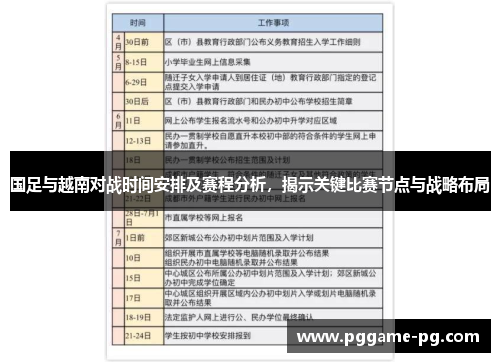国足与越南对战时间安排及赛程分析，揭示关键比赛节点与战略布局