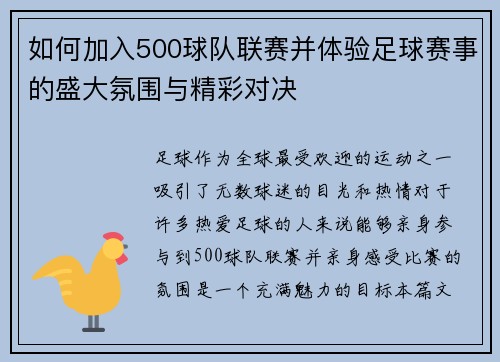 如何加入500球队联赛并体验足球赛事的盛大氛围与精彩对决